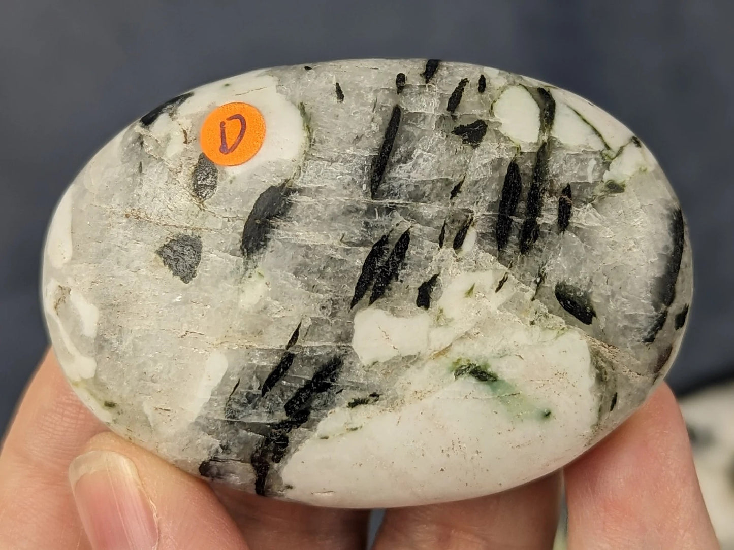 Black Tourmaline in Smoky Quartz Palm Stone
