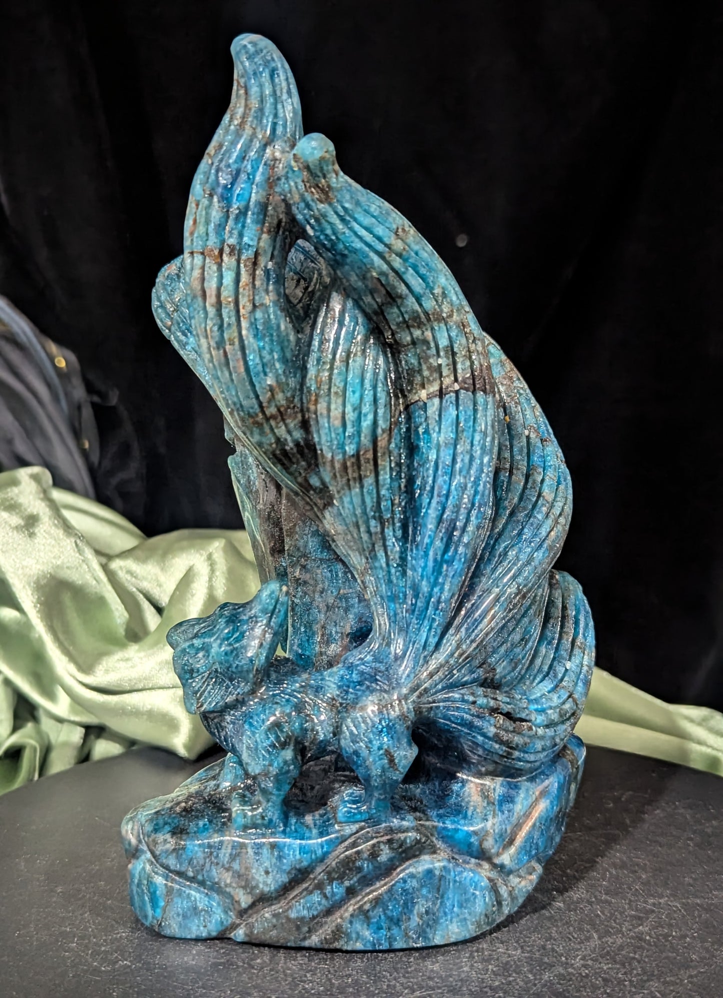Blue Apatite Nine Tailed Fox Figurine