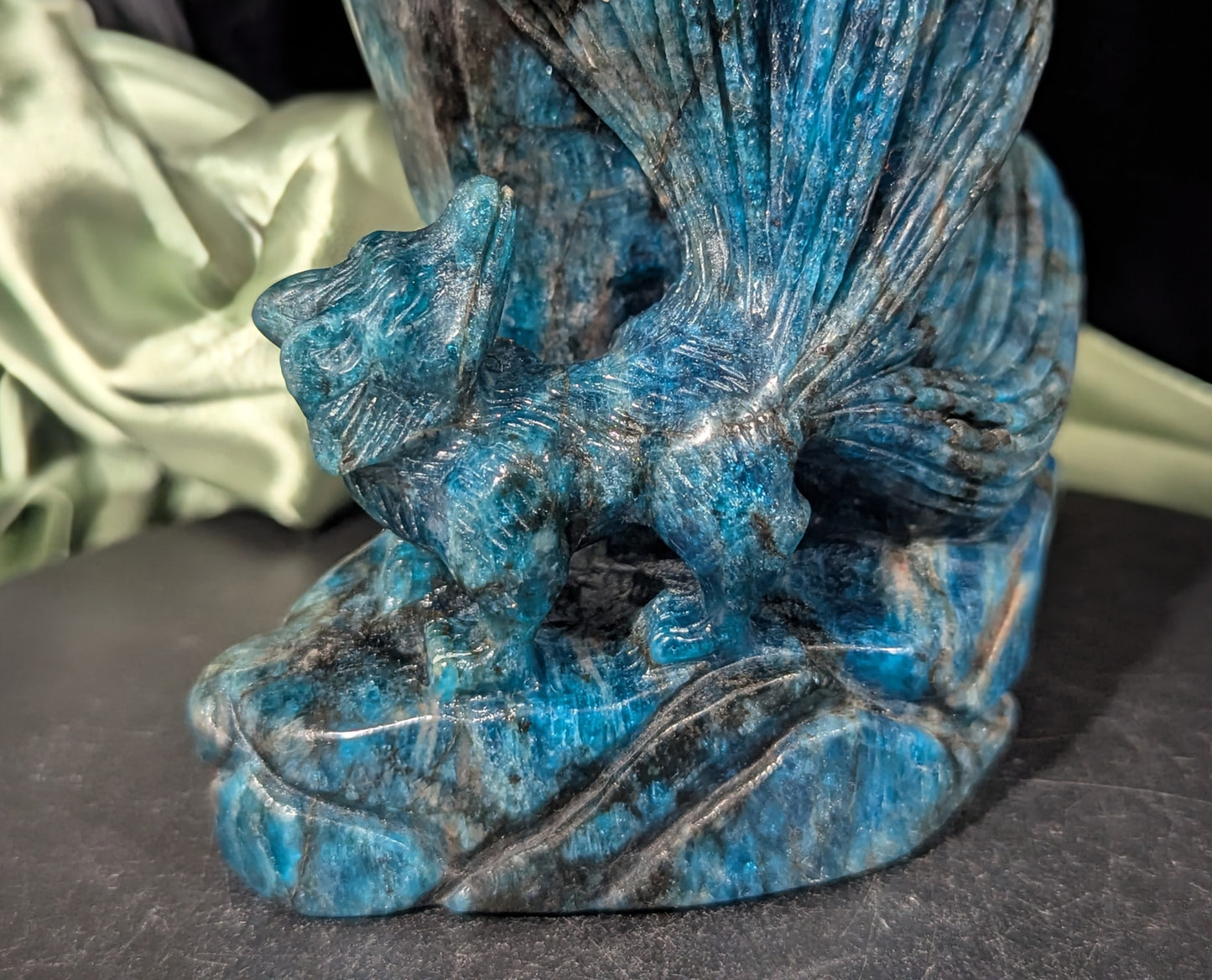 Blue Apatite Nine Tailed Fox Figurine