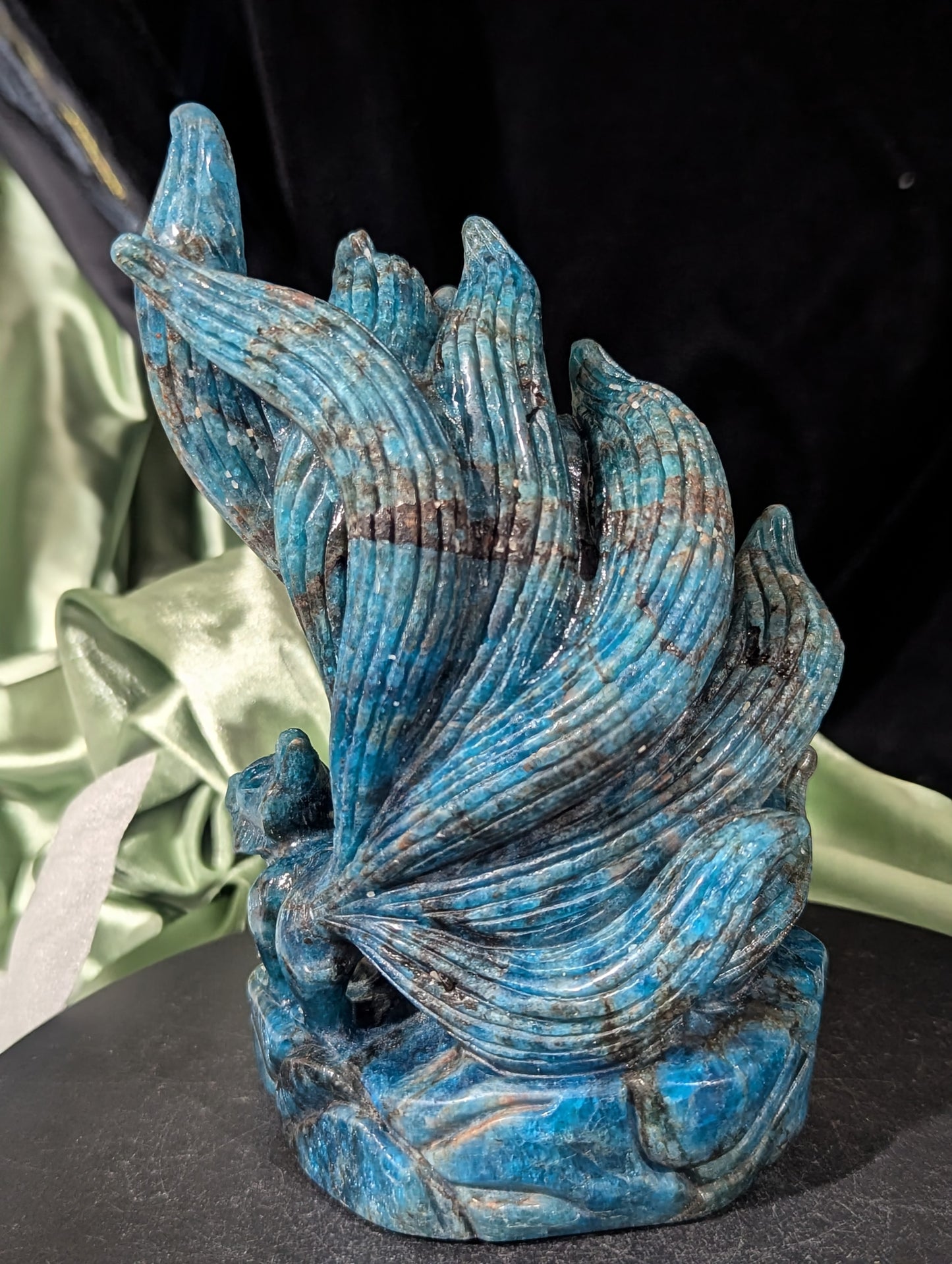Blue Apatite Nine Tailed Fox Figurine