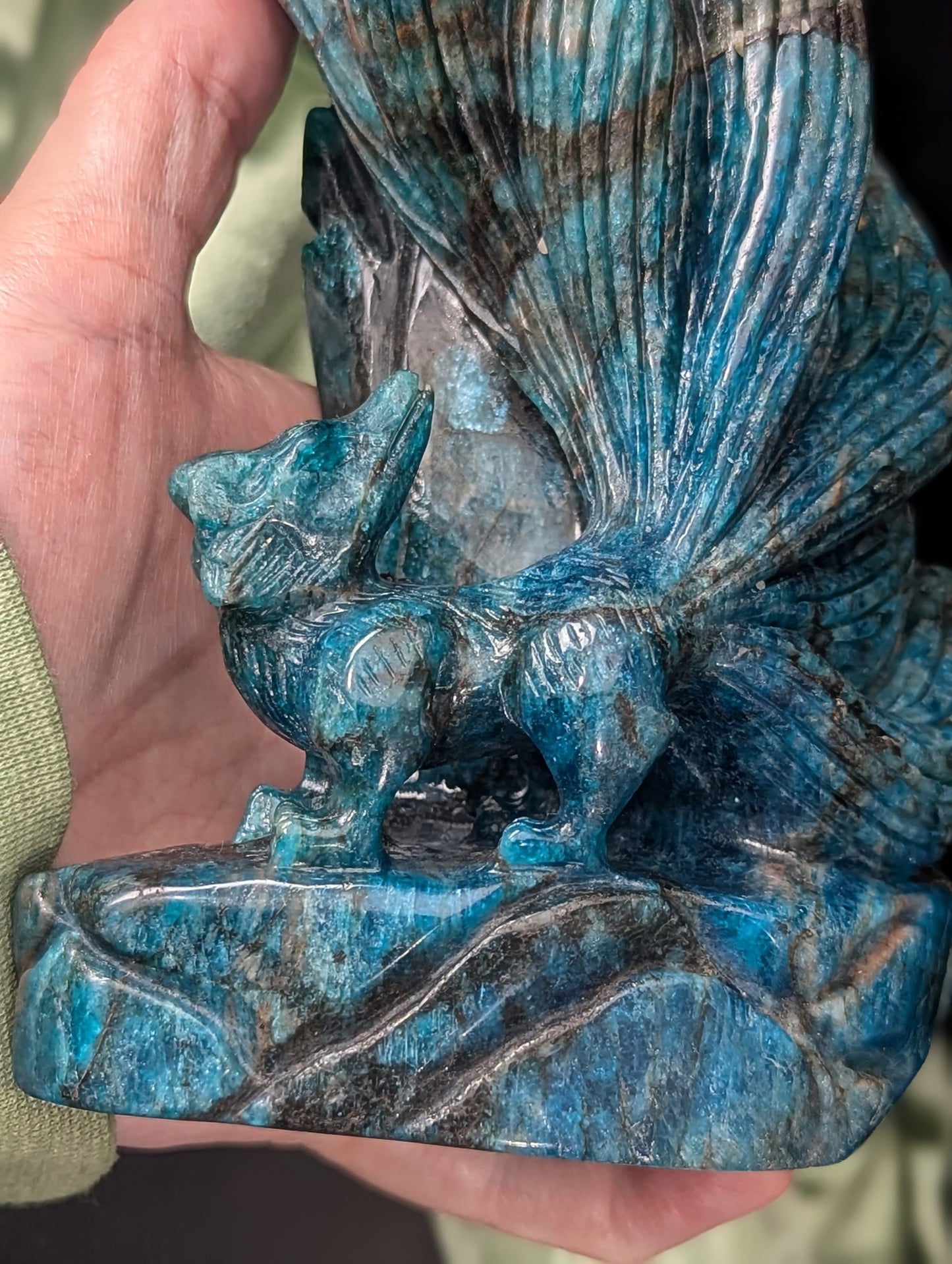 Blue Apatite Nine Tailed Fox Figurine