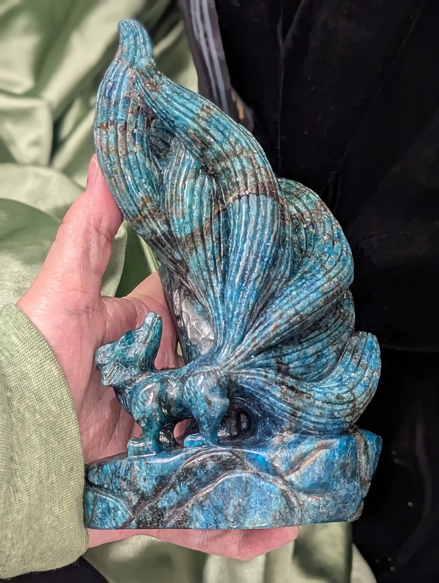 Blue Apatite Nine Tailed Fox Figurine