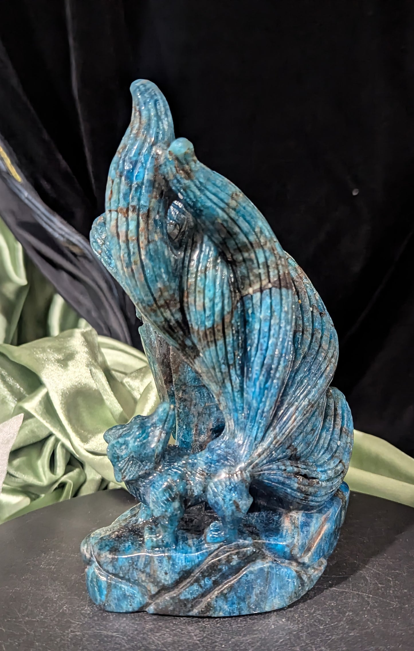 Blue Apatite Nine Tailed Fox Figurine