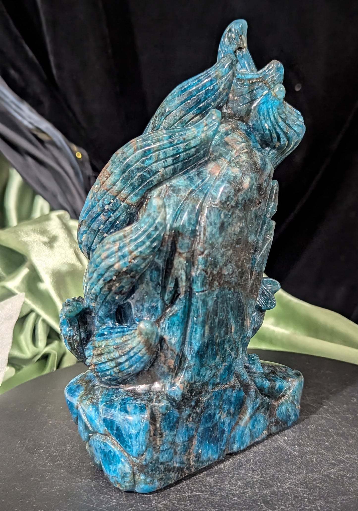 Blue Apatite Nine Tailed Fox Figurine
