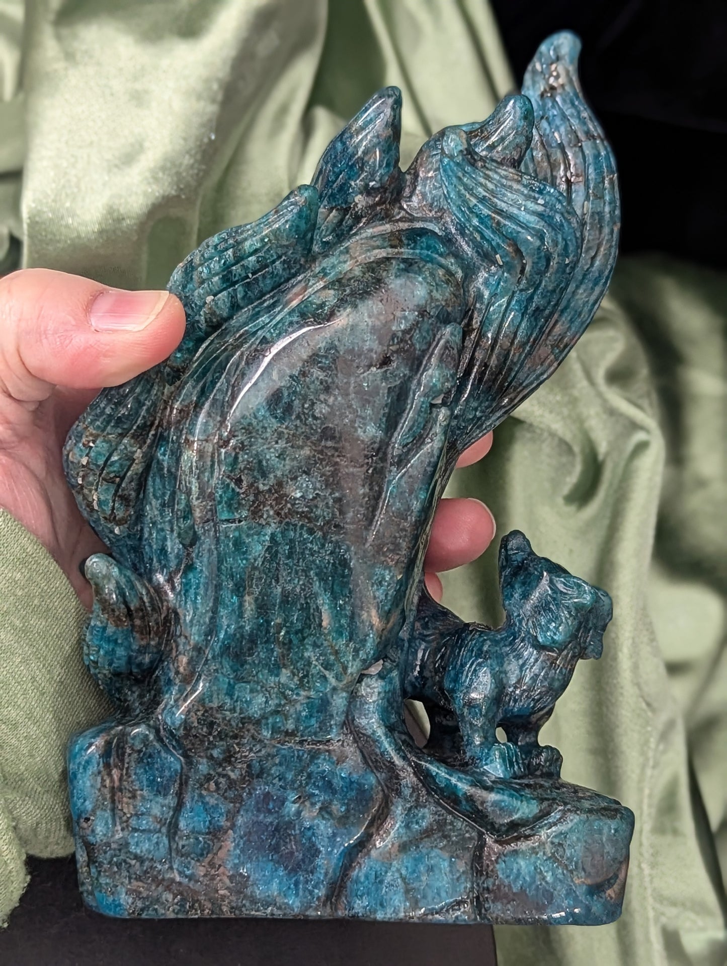 Blue Apatite Nine Tailed Fox Figurine
