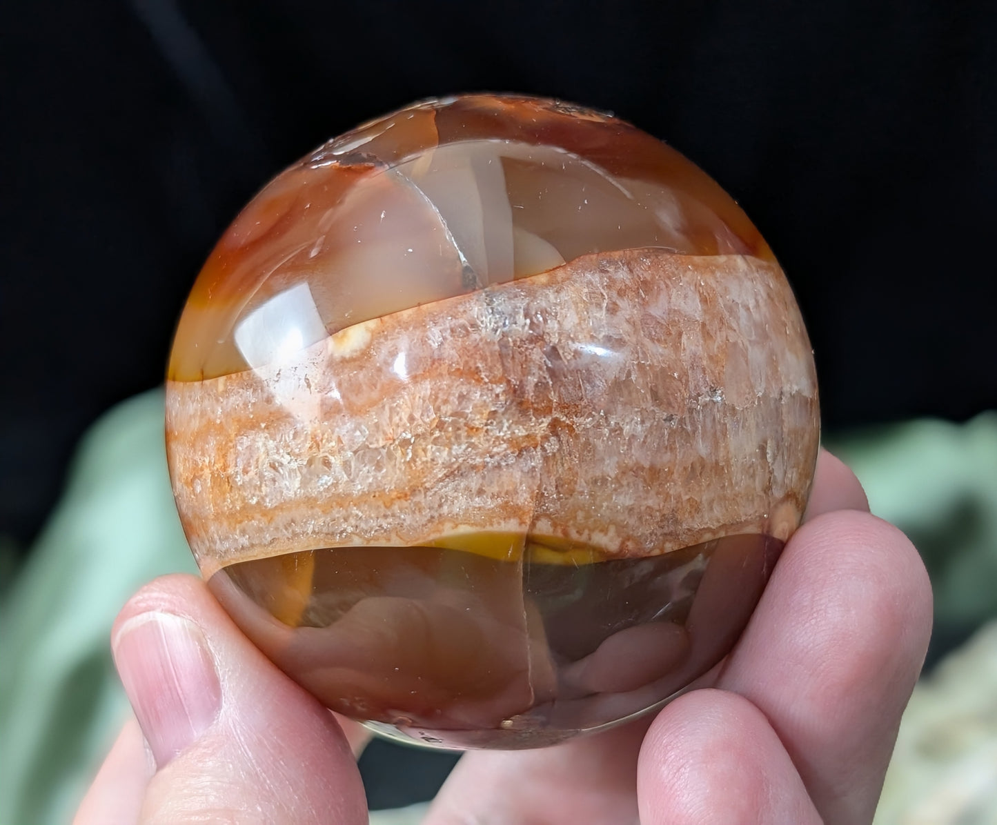 Carnelian Sphere with Quartz Band