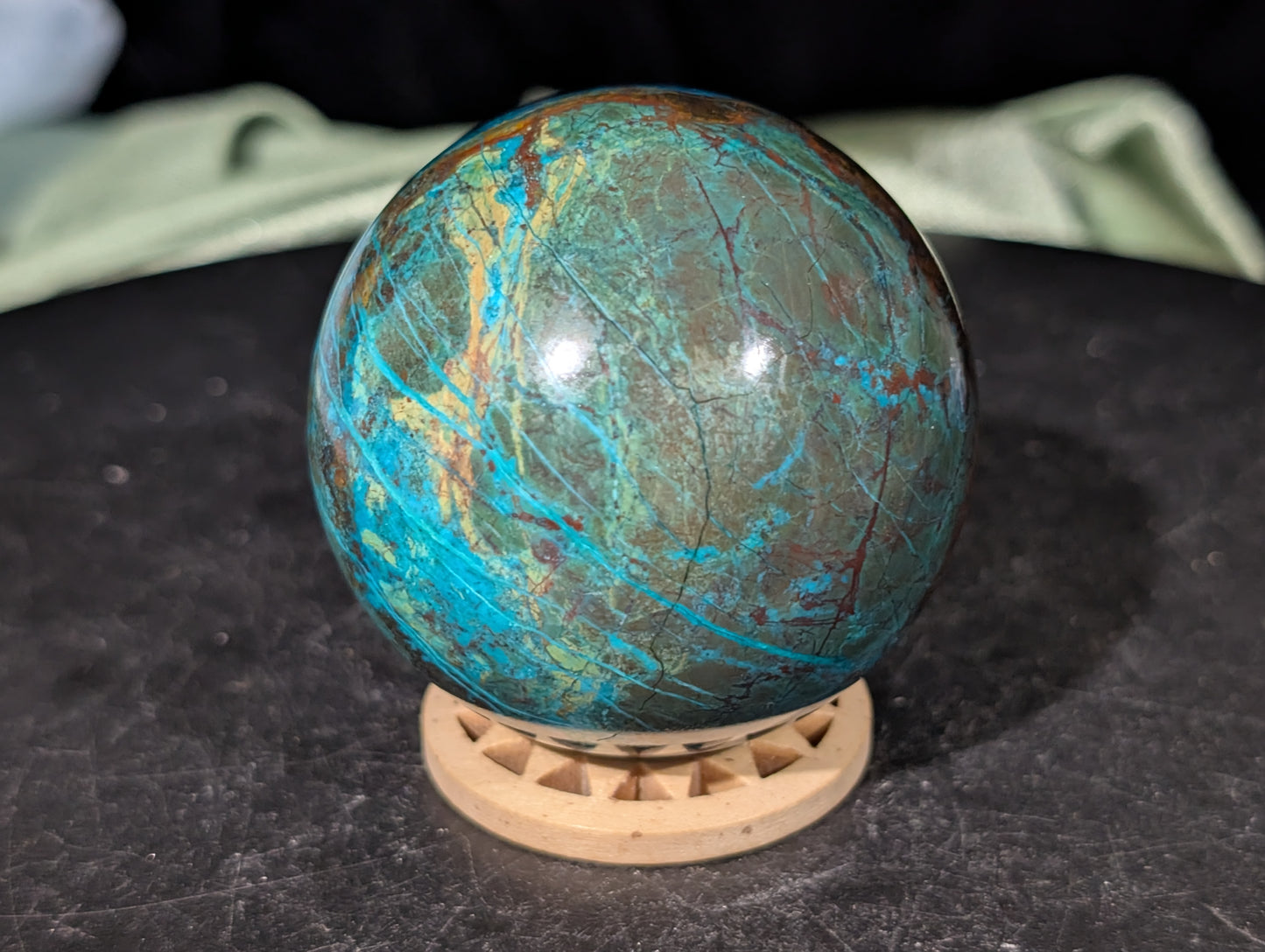 Chrysocolla with Azurite and Hematite Sphere