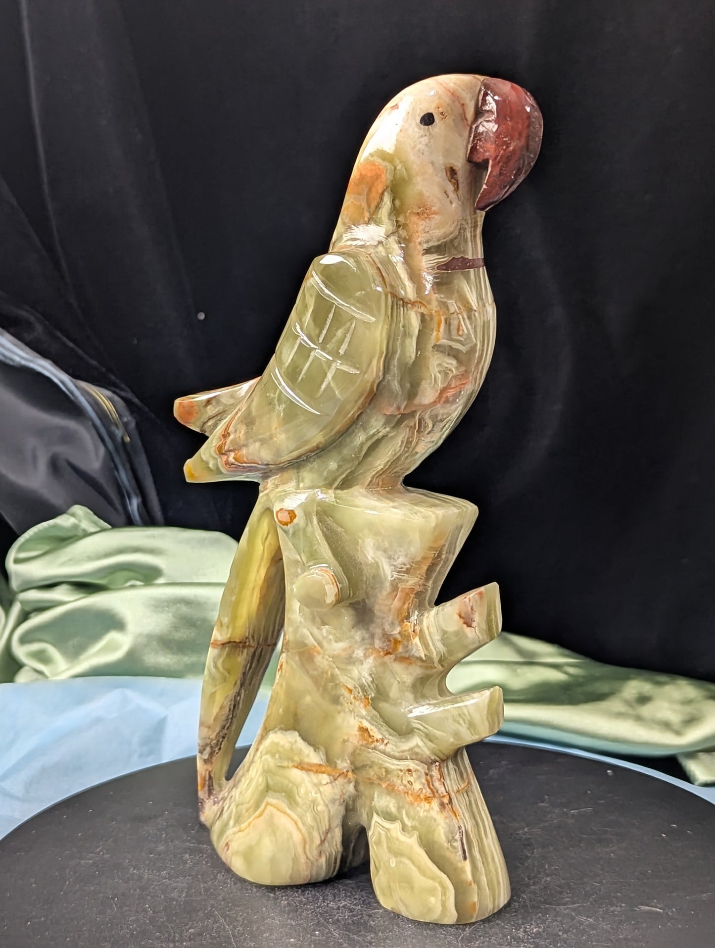 Green Banded Onyx Parrot Figurine