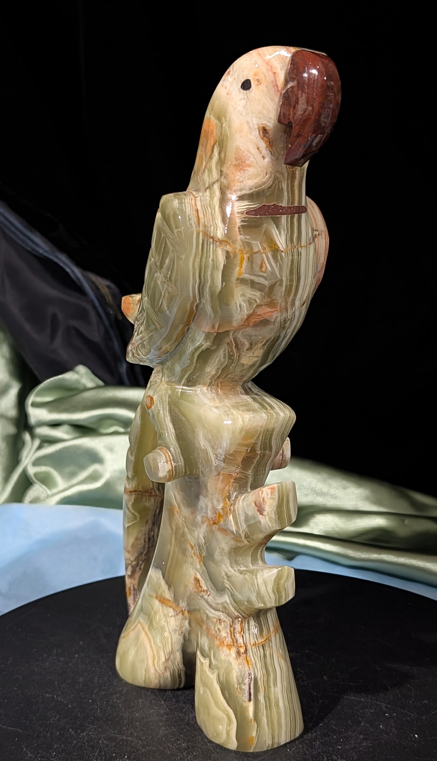 Green Banded Onyx Parrot Figurine