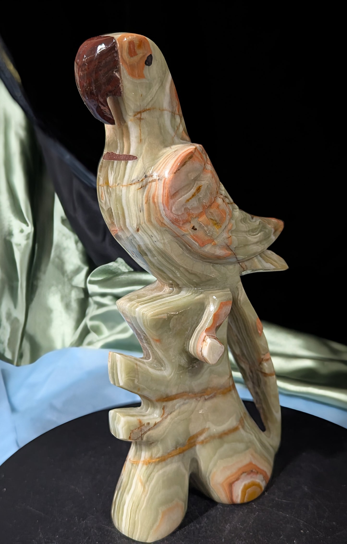 Green Banded Onyx Parrot Figurine