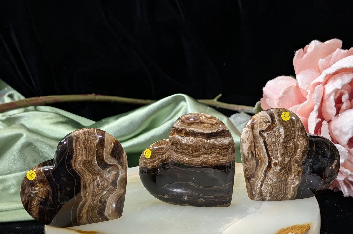Hand Carved Freestanding Chocolate Calcite Hearts