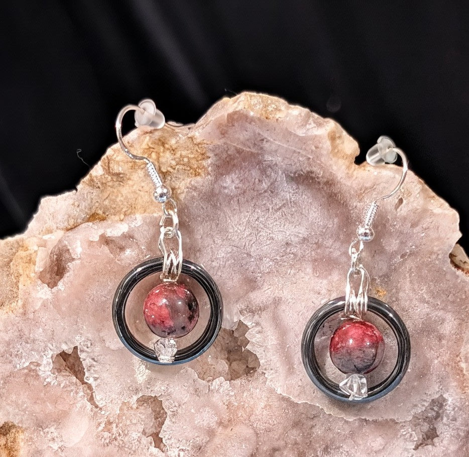 Hematite and Thulite Dangle Earrings