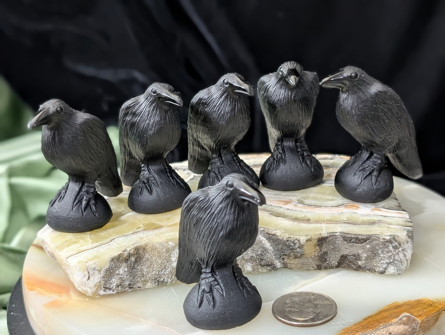 Obsidian Raven Figurines