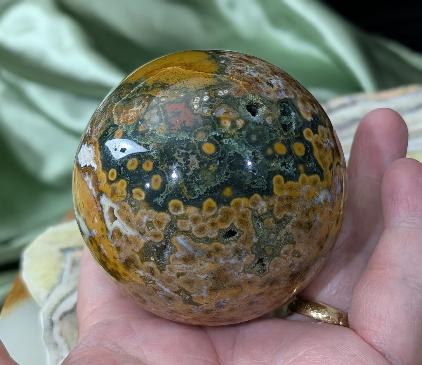 Ocean Jasper Sphere with Druzy Pockets