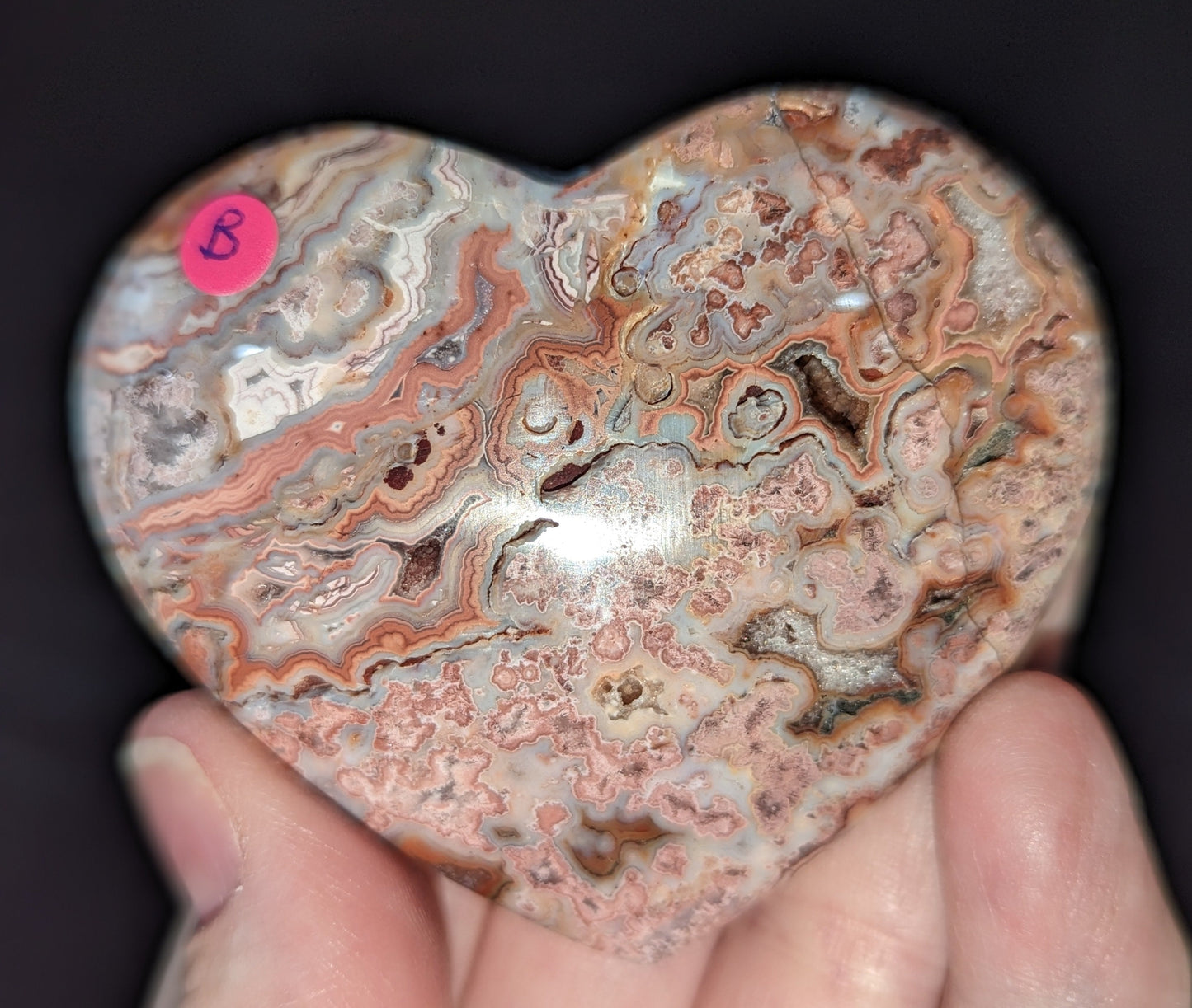 Druzy Pink Crazy Lace Agate Palms and Hearts