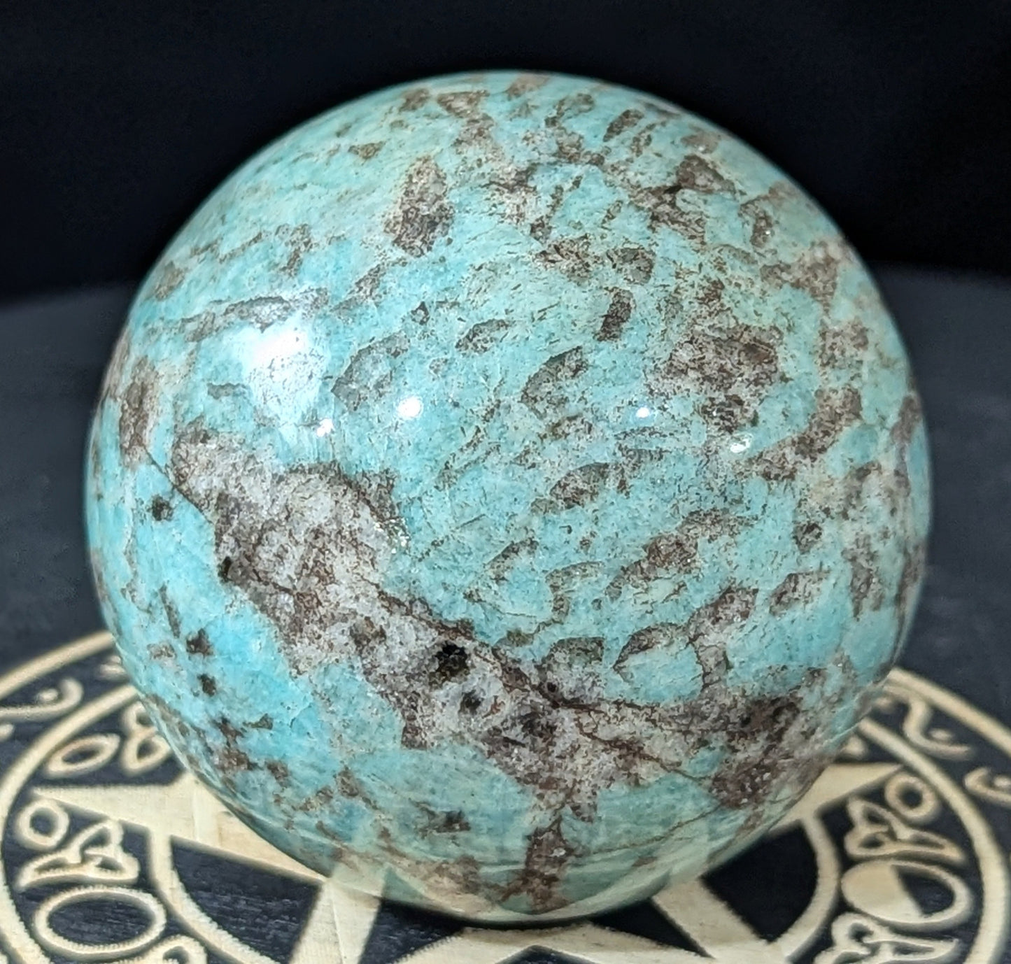 Amazonite Sphere ~ Blue Crystal Ball ~ Amazonite With Smokey Quartz