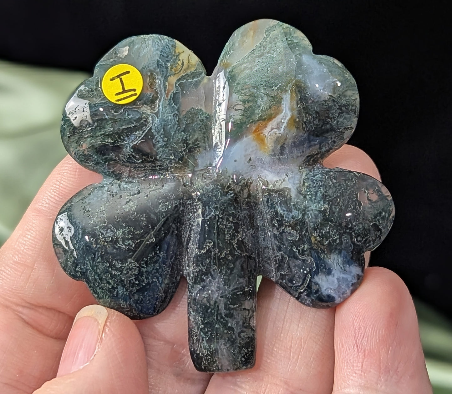 Moss Agate Crystal Four Leaf Clover