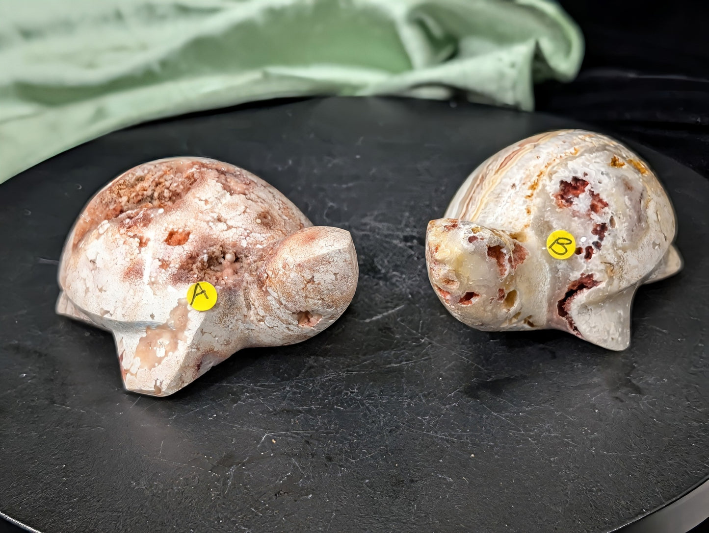 Pink Crazy Lace Agate Turtle Figurines
