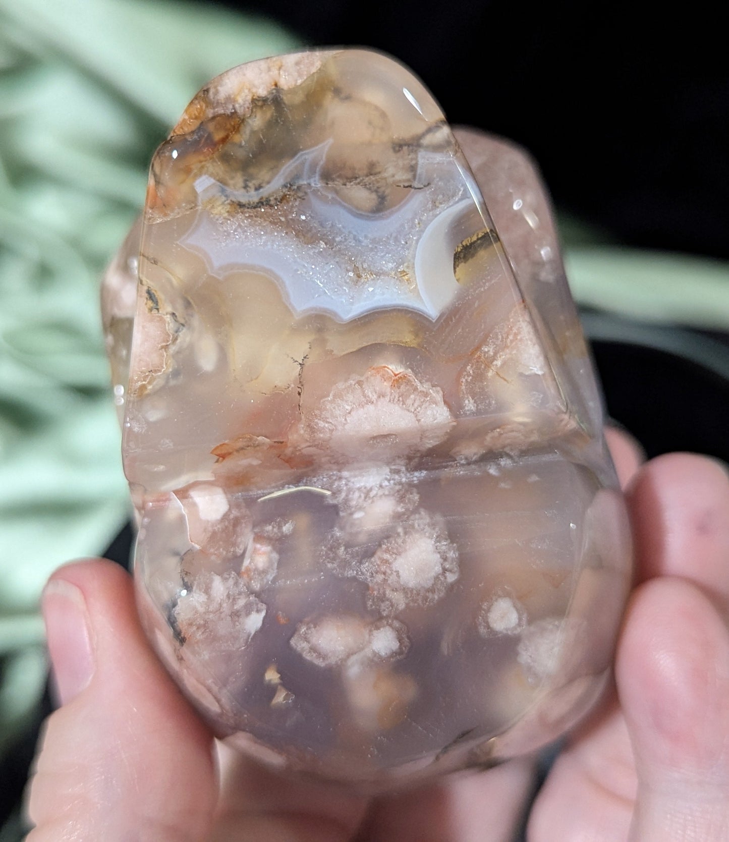 Pink Flower Agate Skull