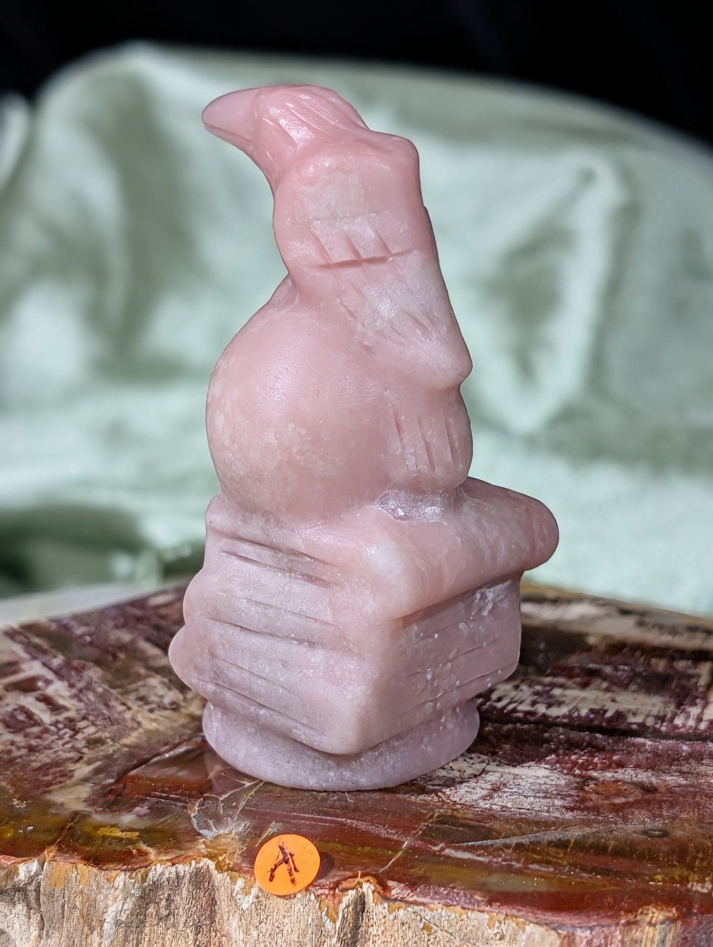 Pink Opal Raven on Skull on Books Figurine