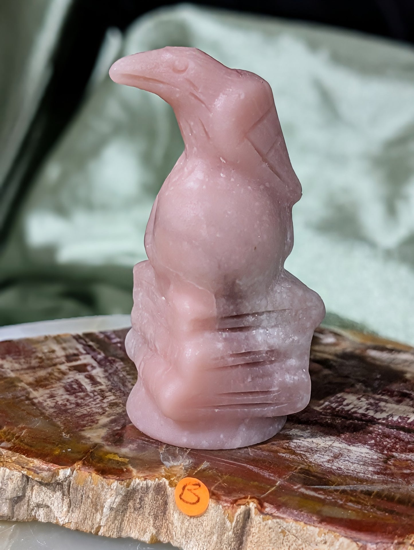 Pink Opal Raven on Skull on Books Figurine