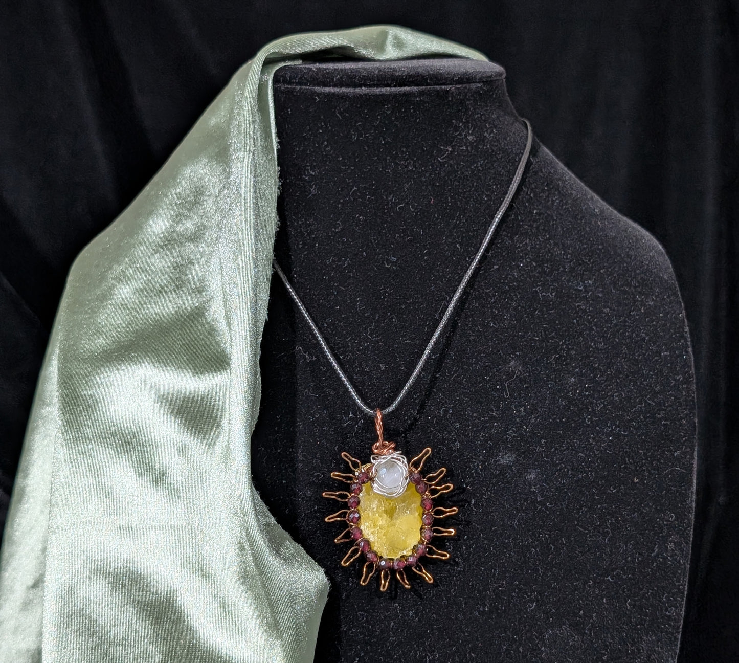 Raw Brucite Sun and Moonstone Pendant