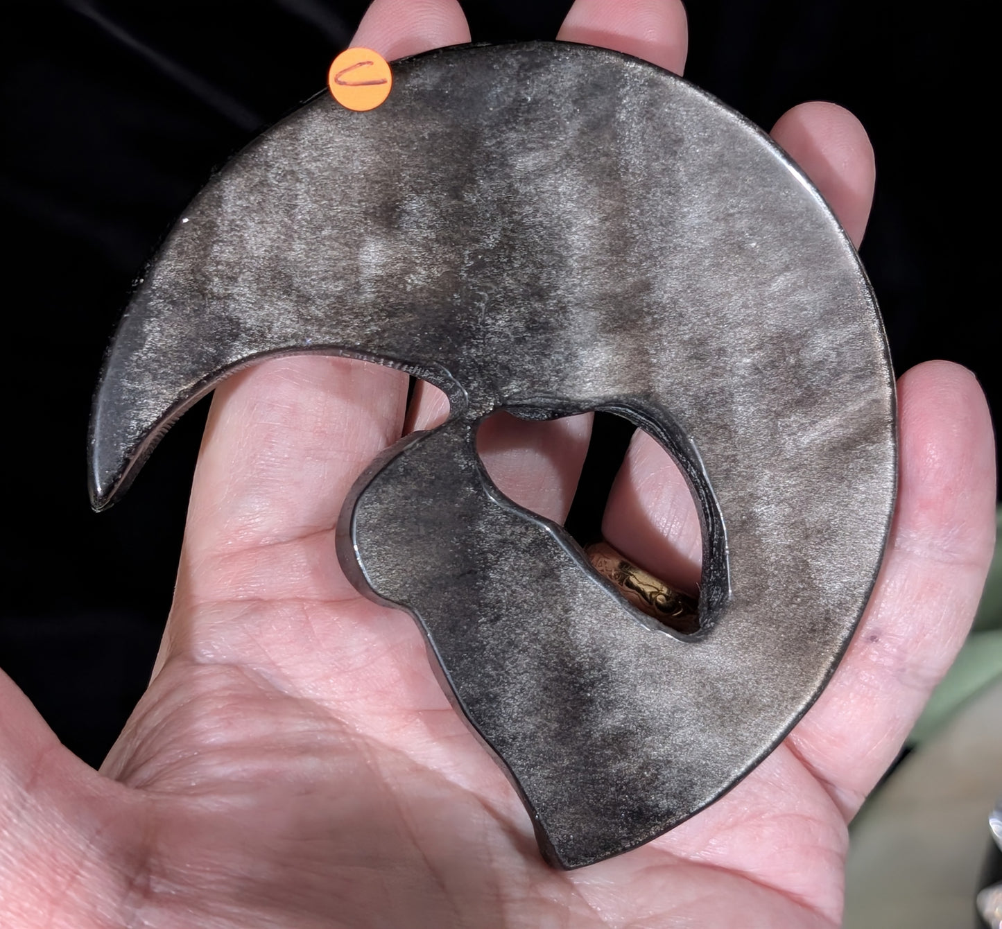 Silver Sheen Obsidian Moon with Owl Carving