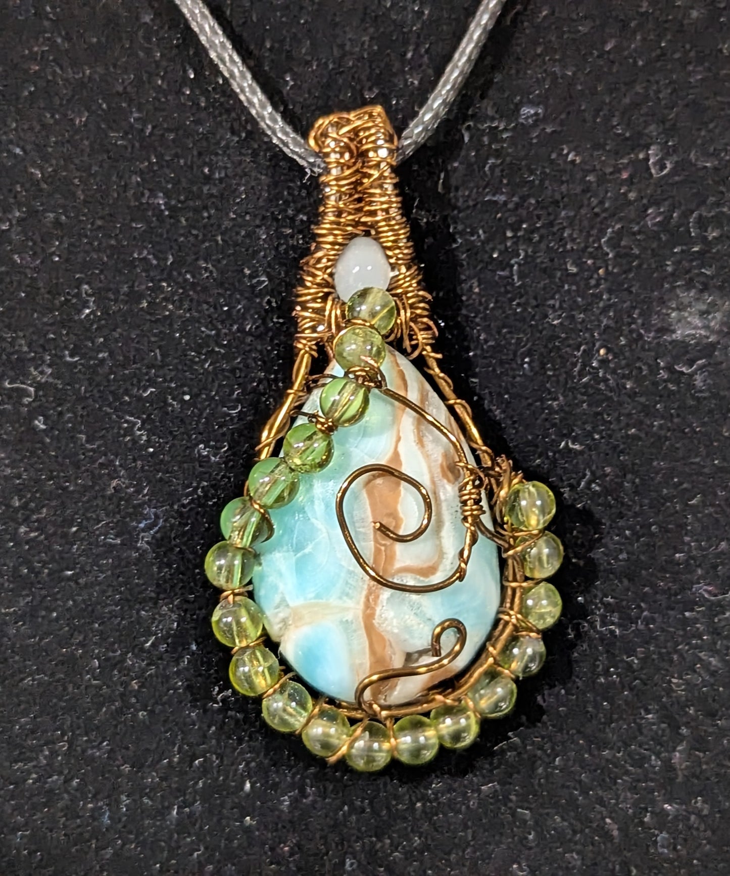 Wire Wrapped Blue Aragonite Pendant