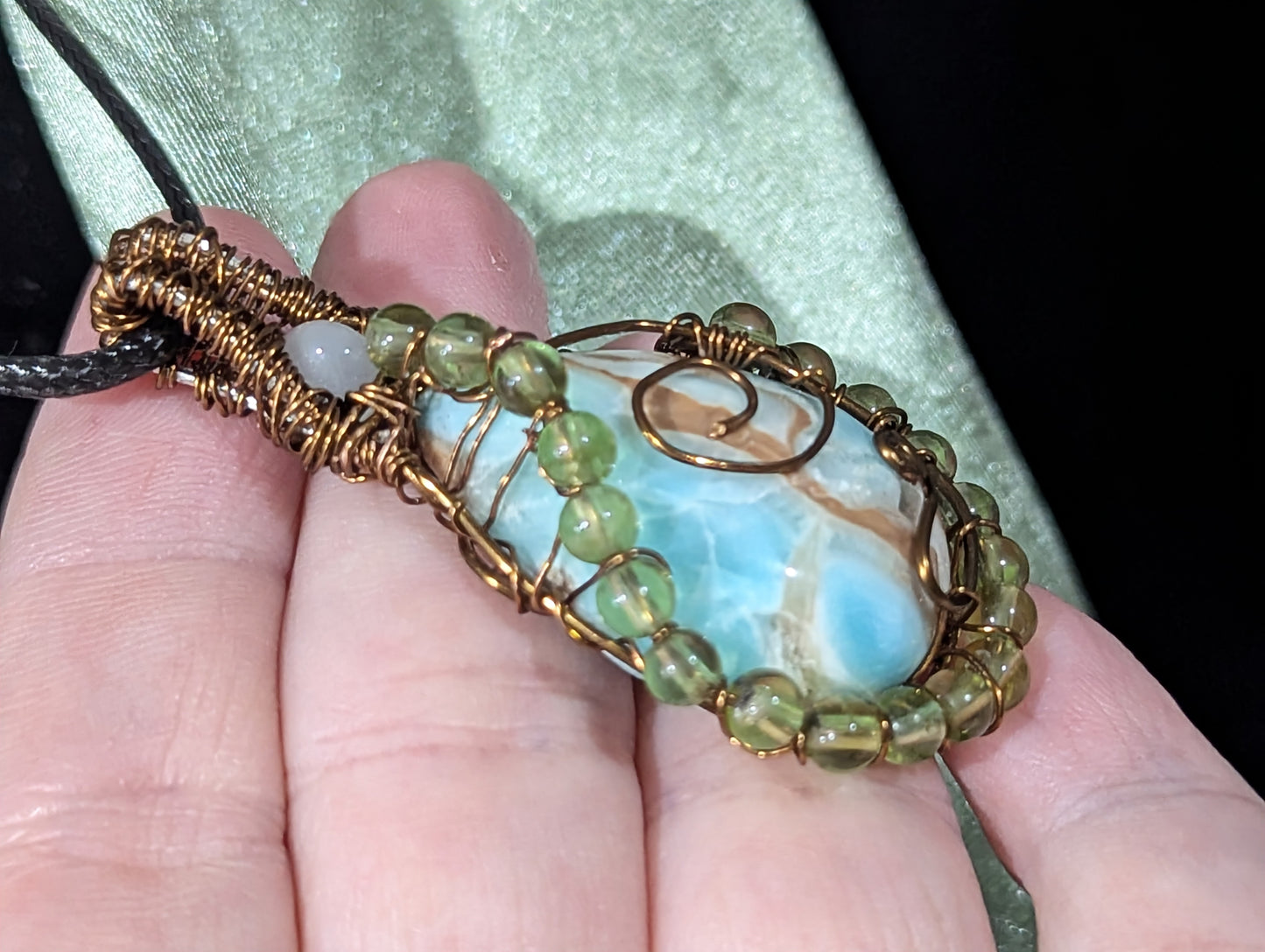 Wire Wrapped Blue Aragonite Pendant