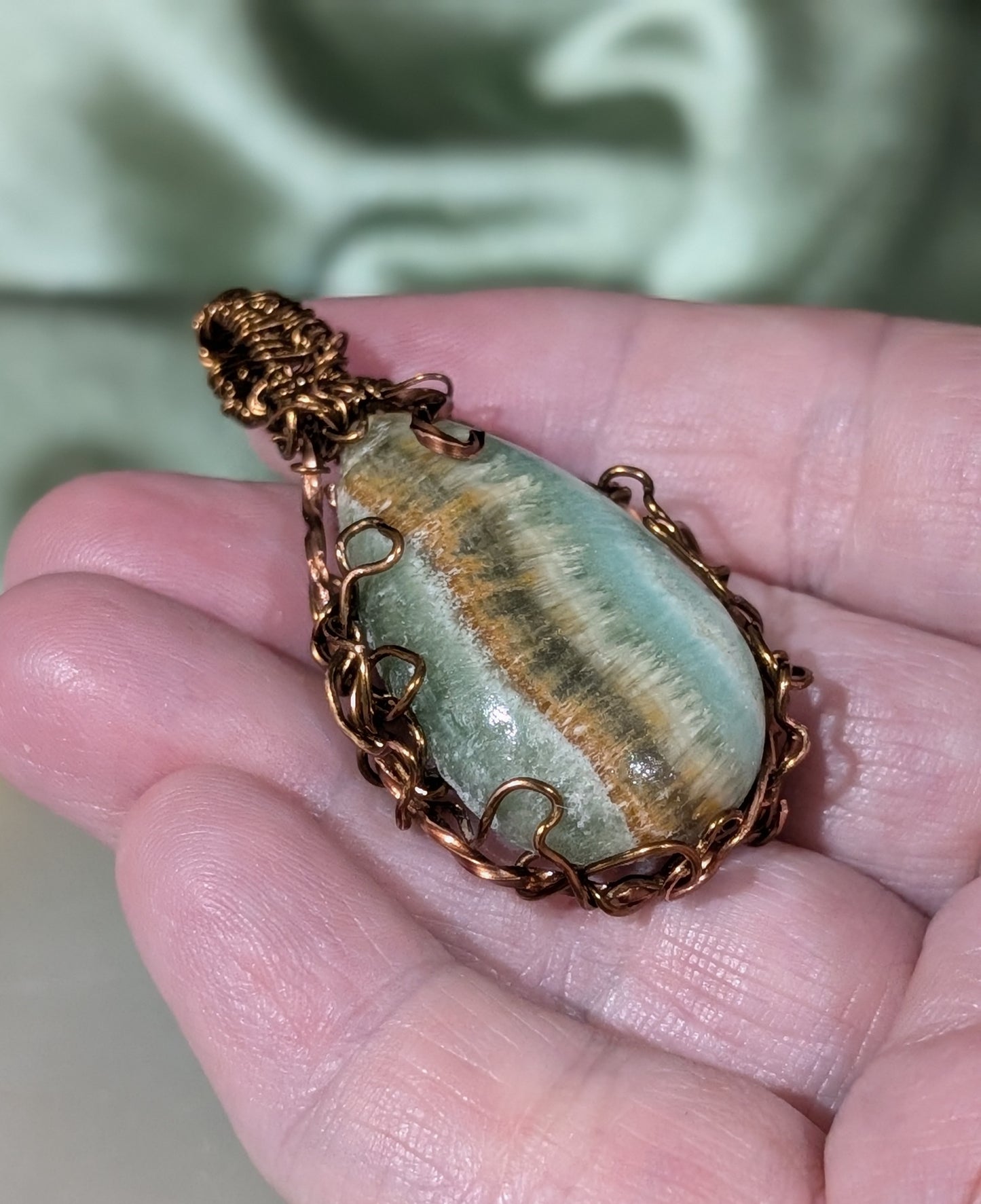 Wire Wrapped Blue Aragonite Pendant