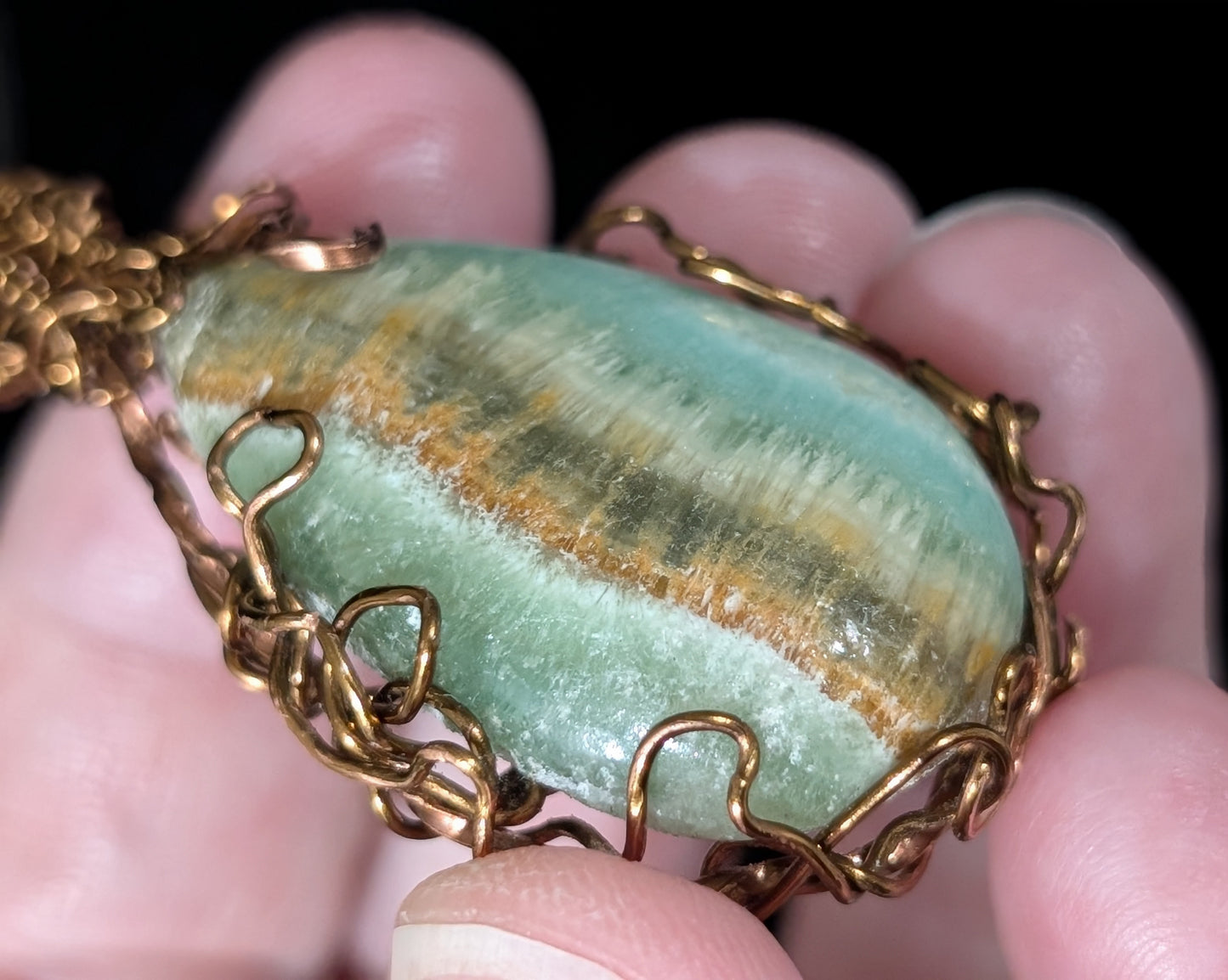 Wire Wrapped Blue Aragonite Pendant