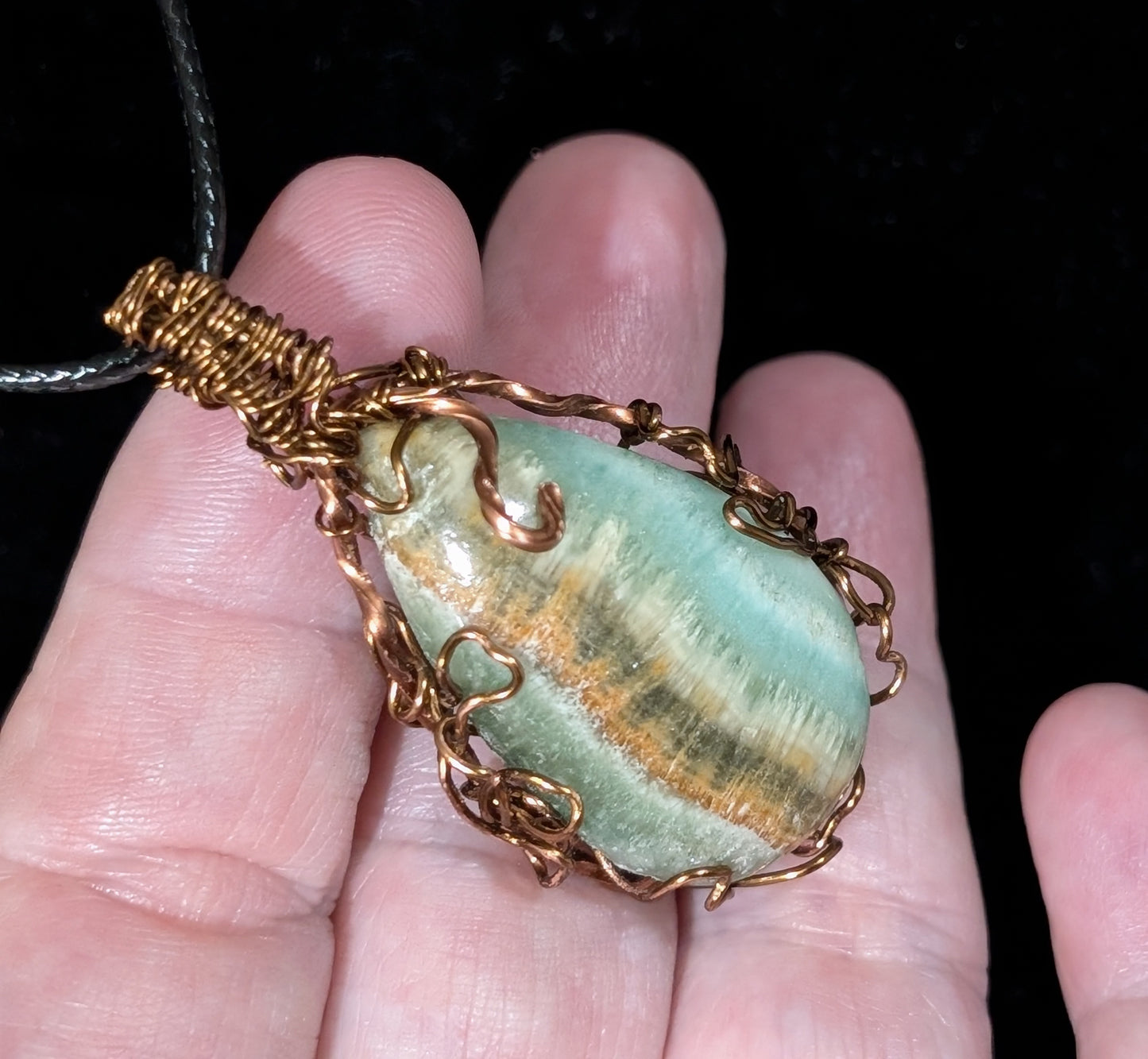 Wire Wrapped Blue Aragonite Pendant