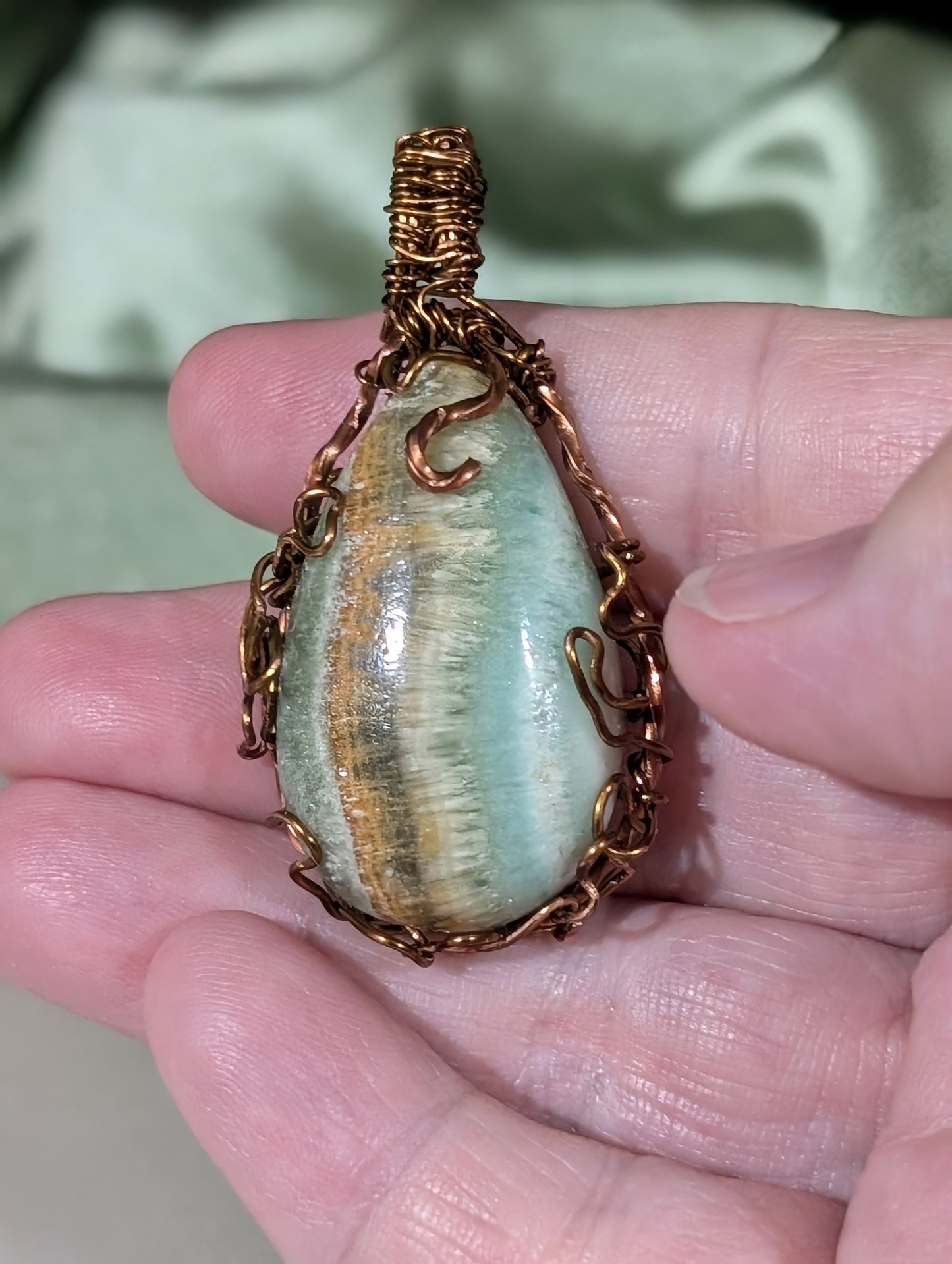 Wire Wrapped Blue Aragonite Pendant