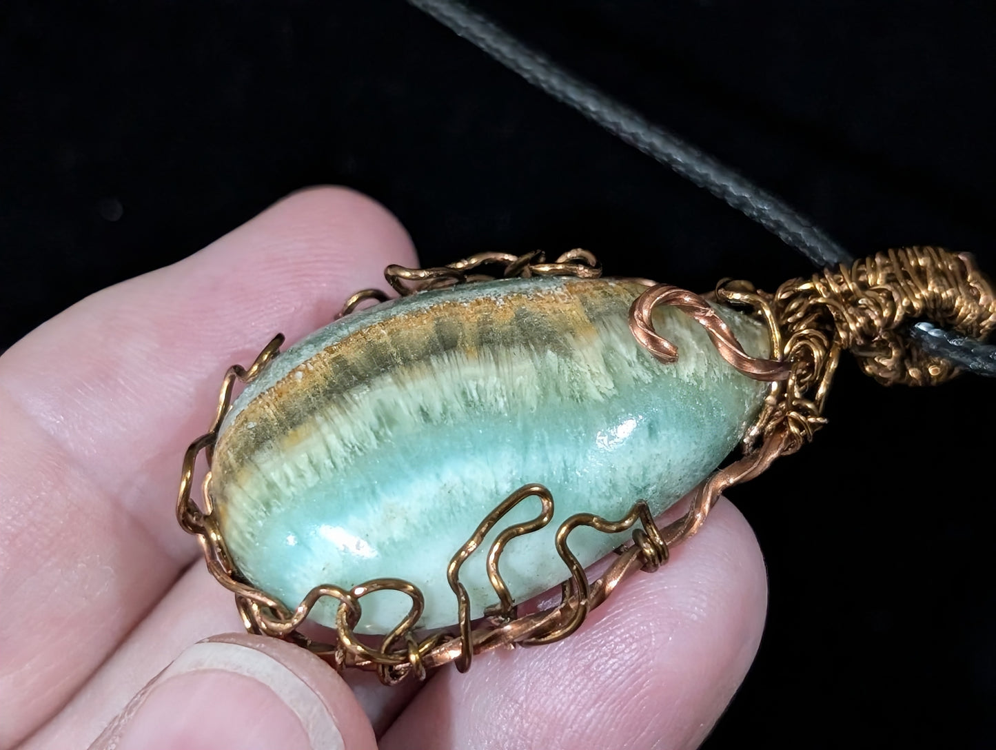 Wire Wrapped Blue Aragonite Pendant