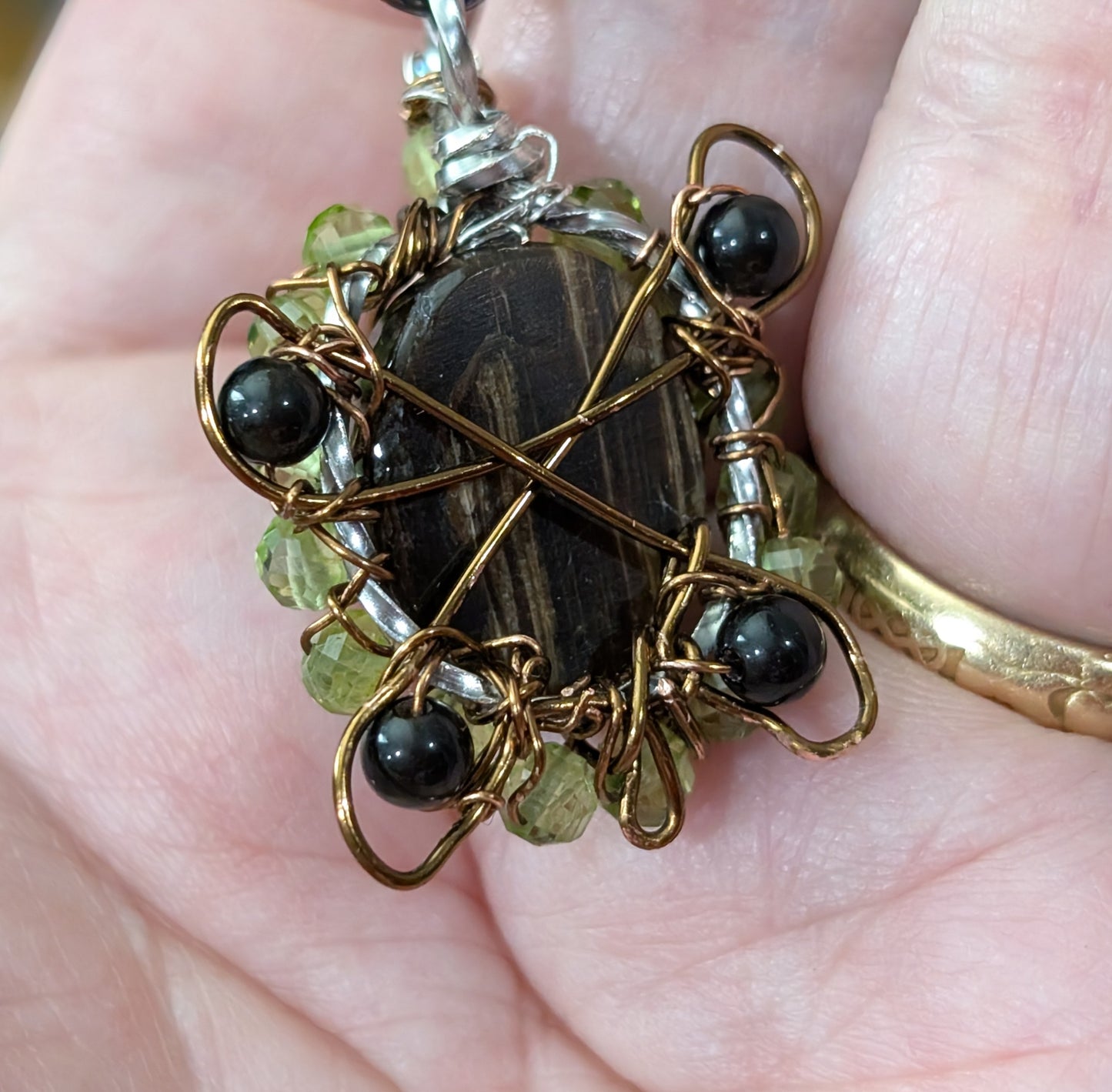 Wire Wrapped Chocolate Calcite Turtle Pendant