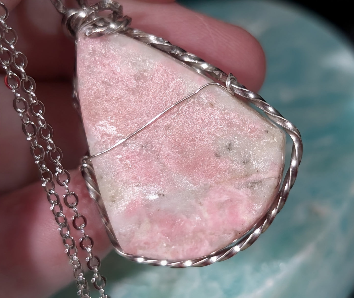 Wire Wrapped Rhodochrosite Pendant