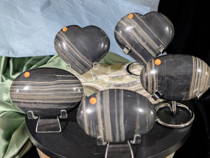 Banded Black Onyx Hearts and Palm Stones