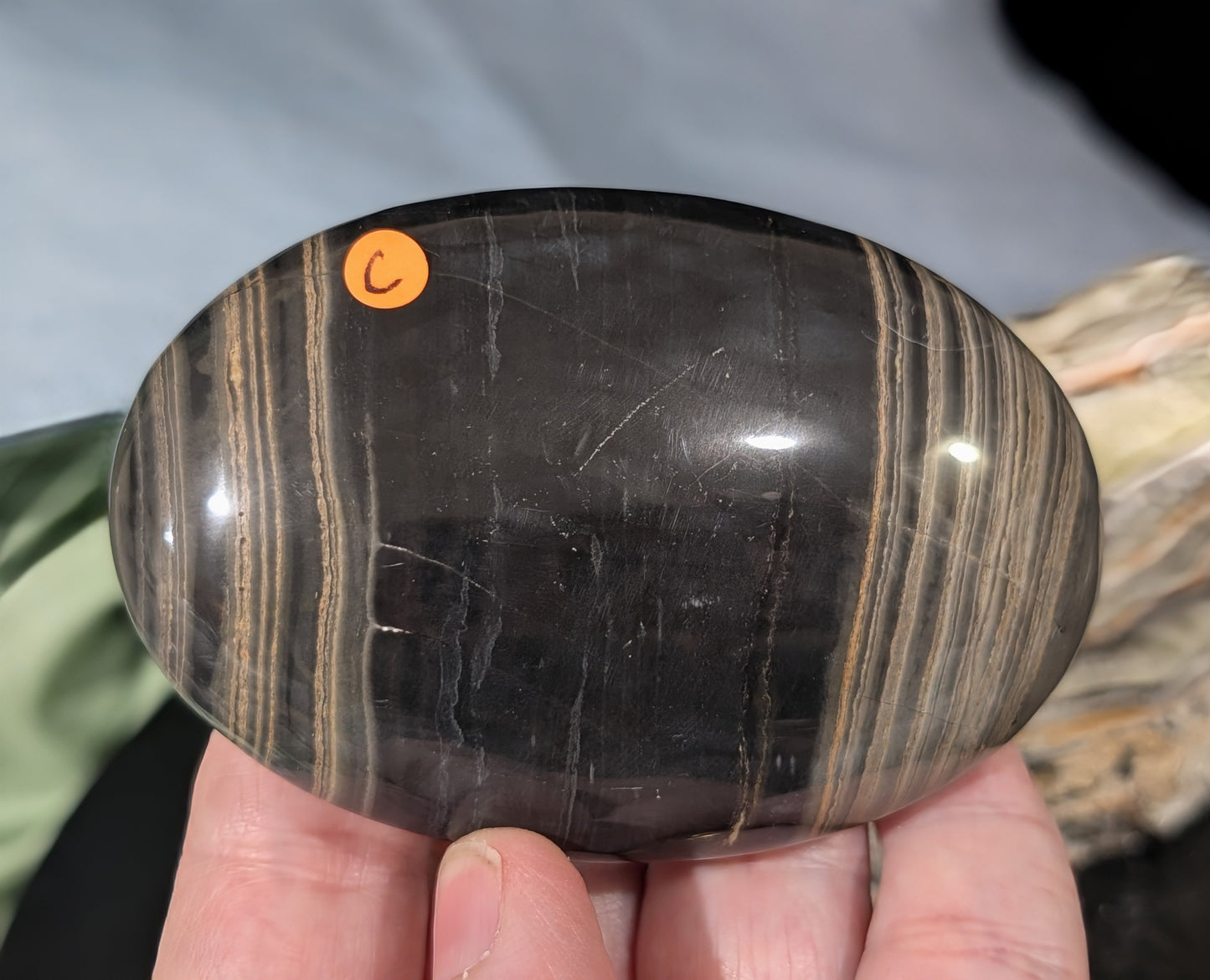 Banded Black Onyx Palm Stone