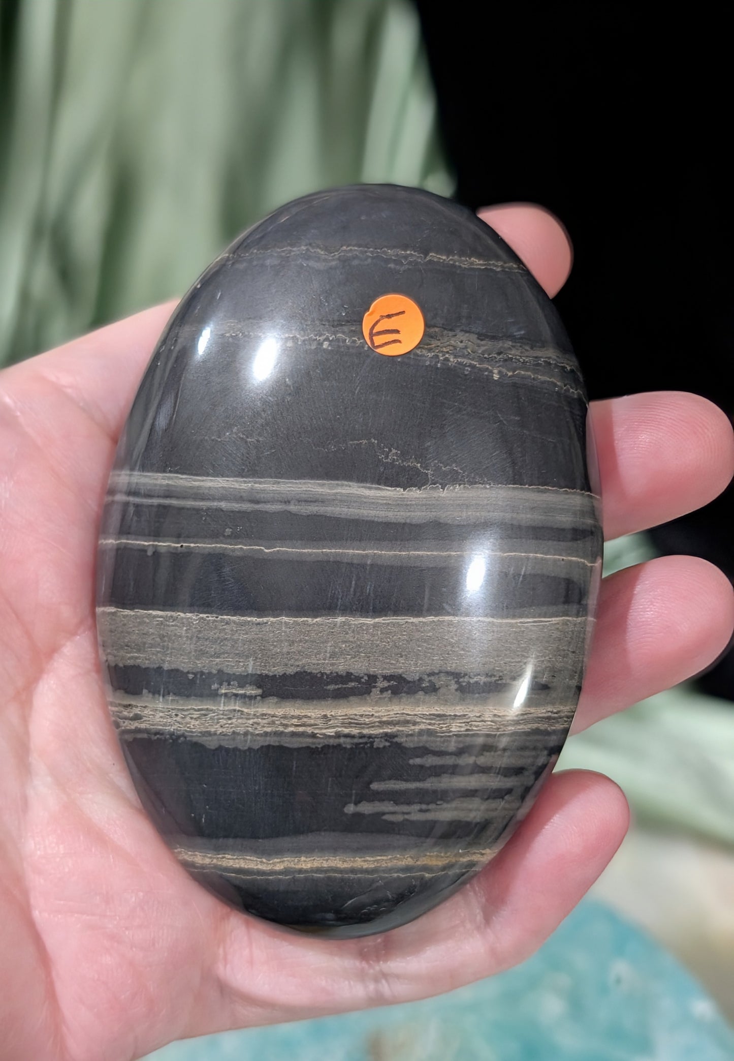 Banded Black Onyx Palm Stone