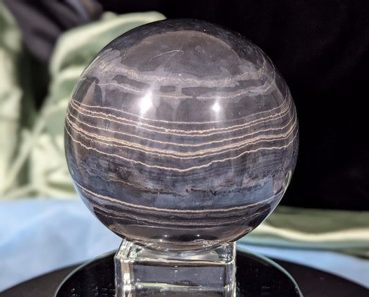 Rare Banded Black Onyx Sphere