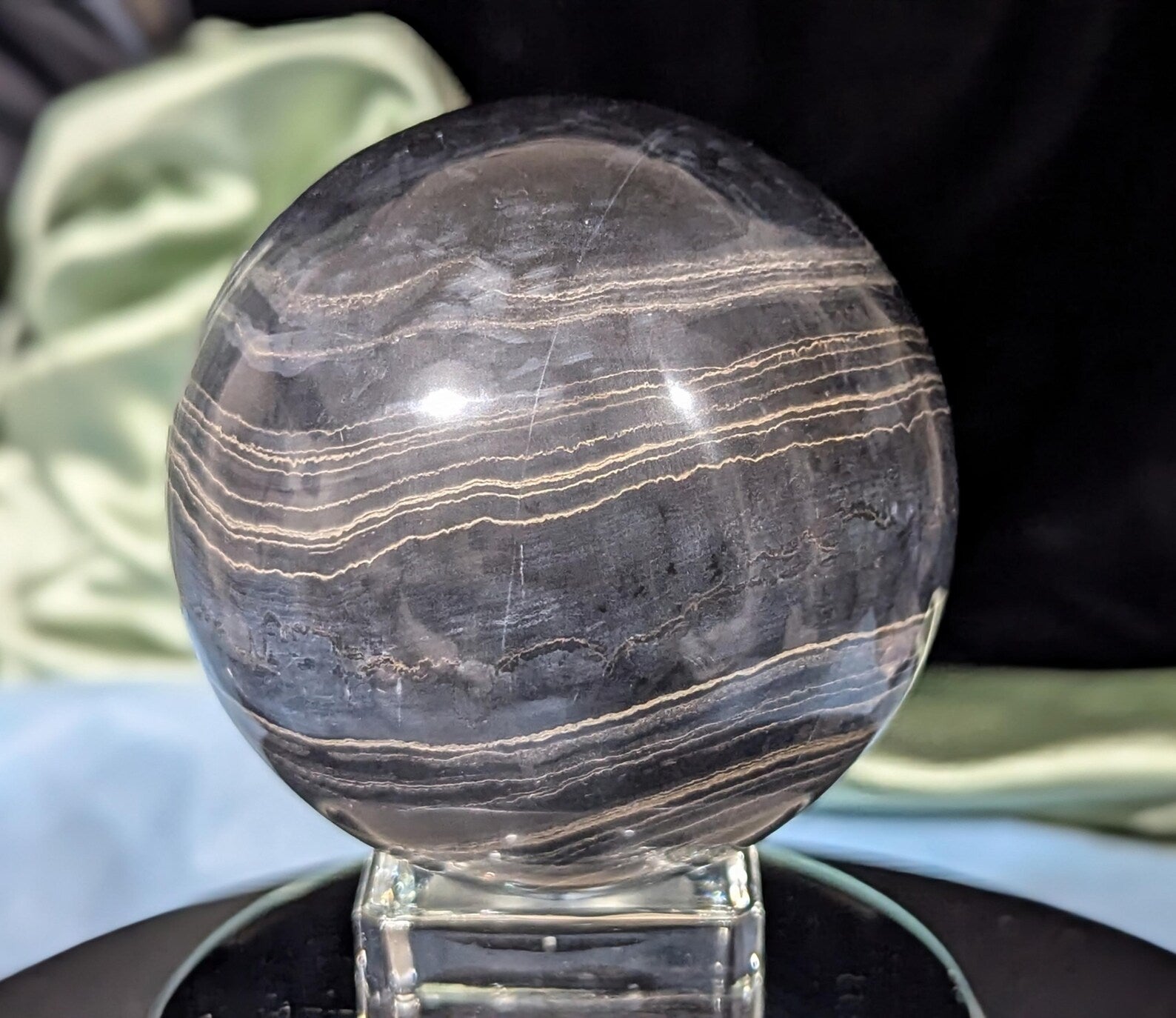 Rare Banded Black Onyx Sphere