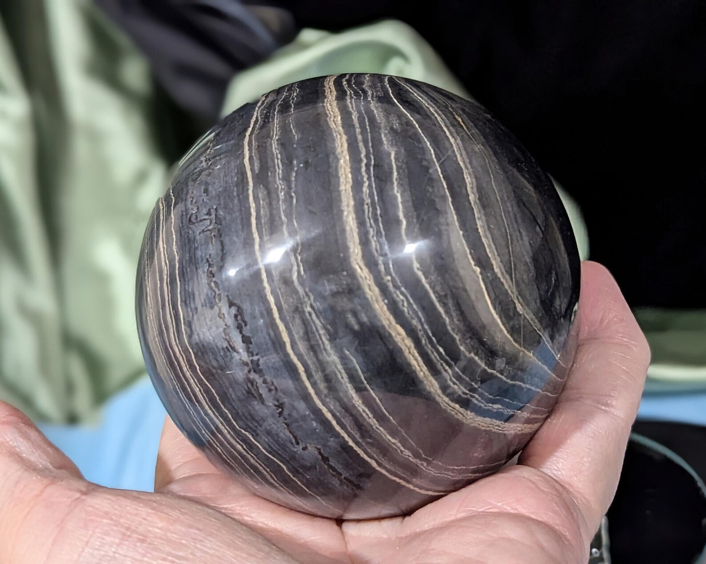 Rare Banded Black Onyx Sphere