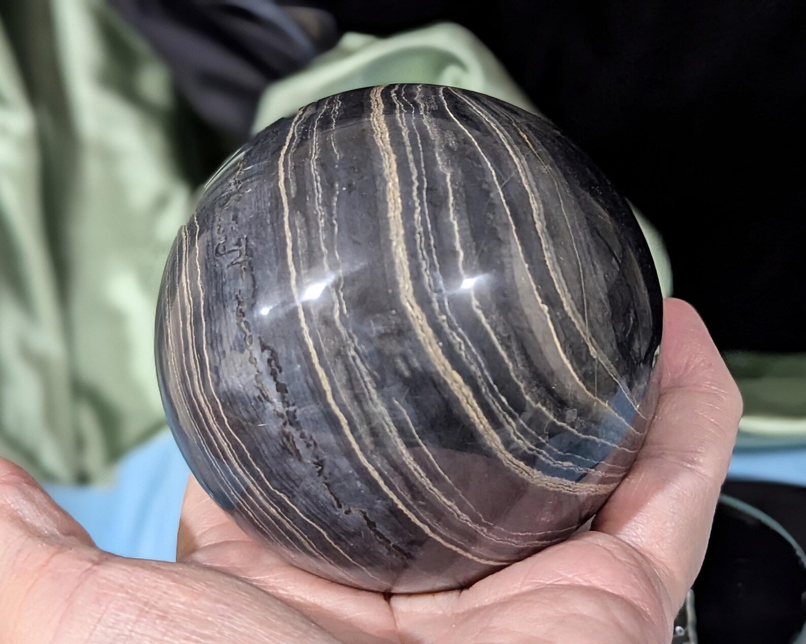 Rare Banded Black Onyx Sphere