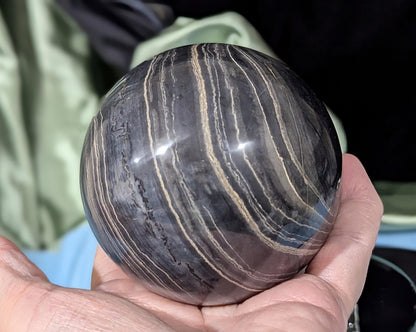 Rare Banded Black Onyx Sphere