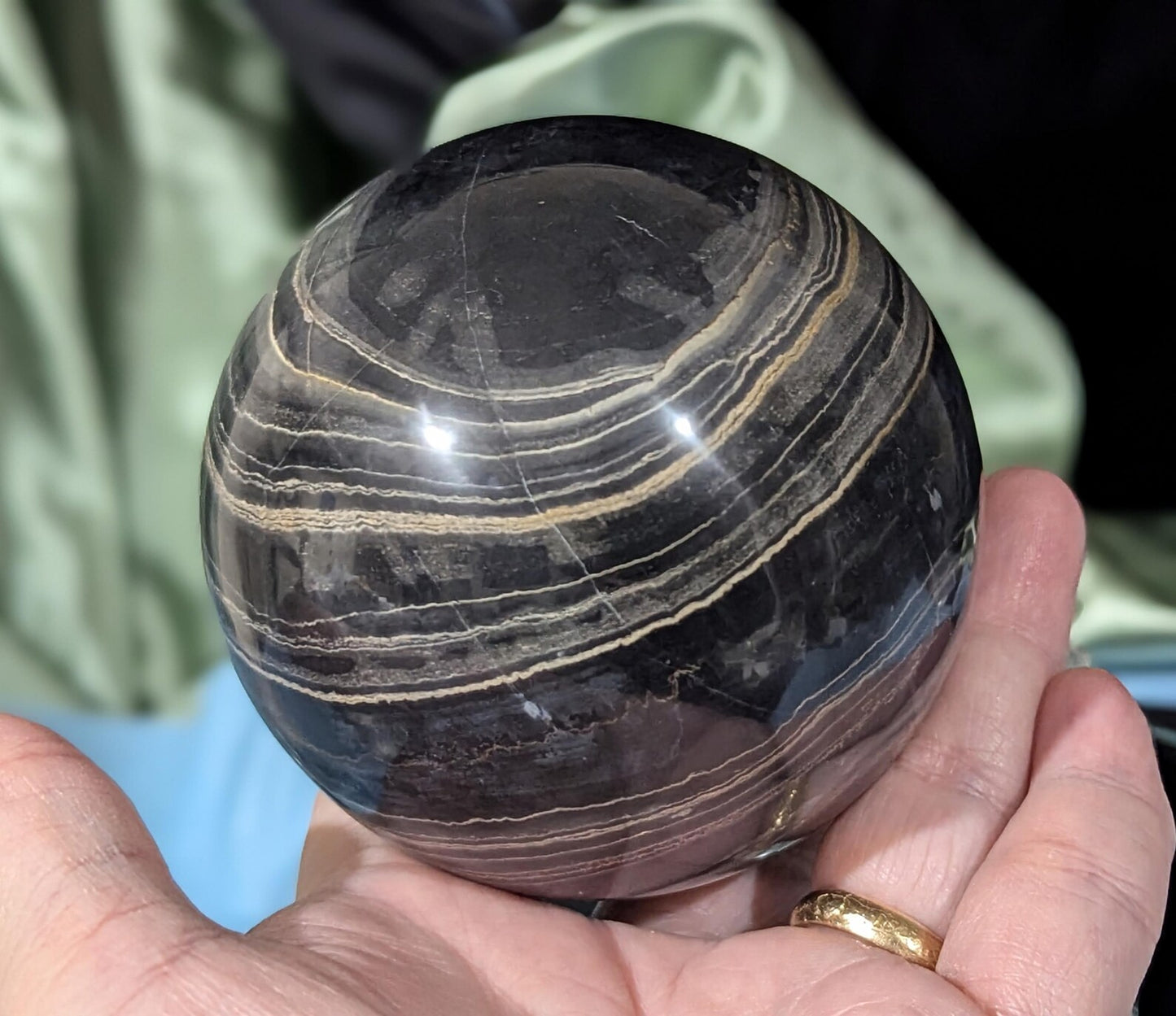 Rare Banded Black Onyx Sphere