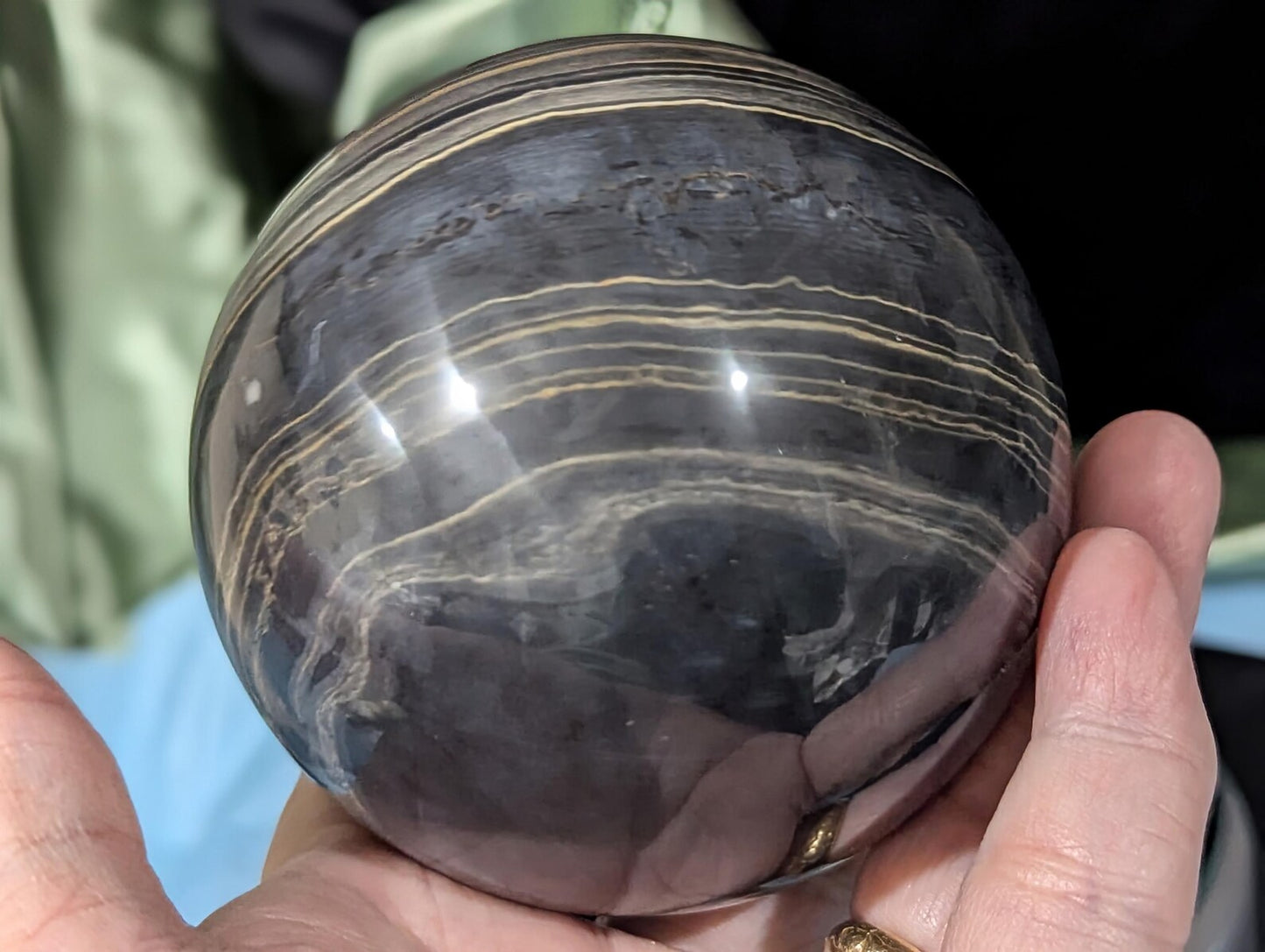 Rare Banded Black Onyx Sphere