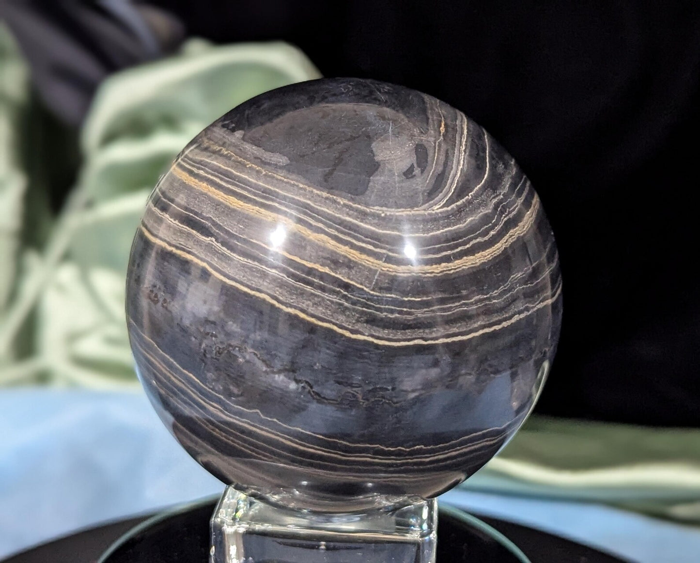Rare Banded Black Onyx Sphere