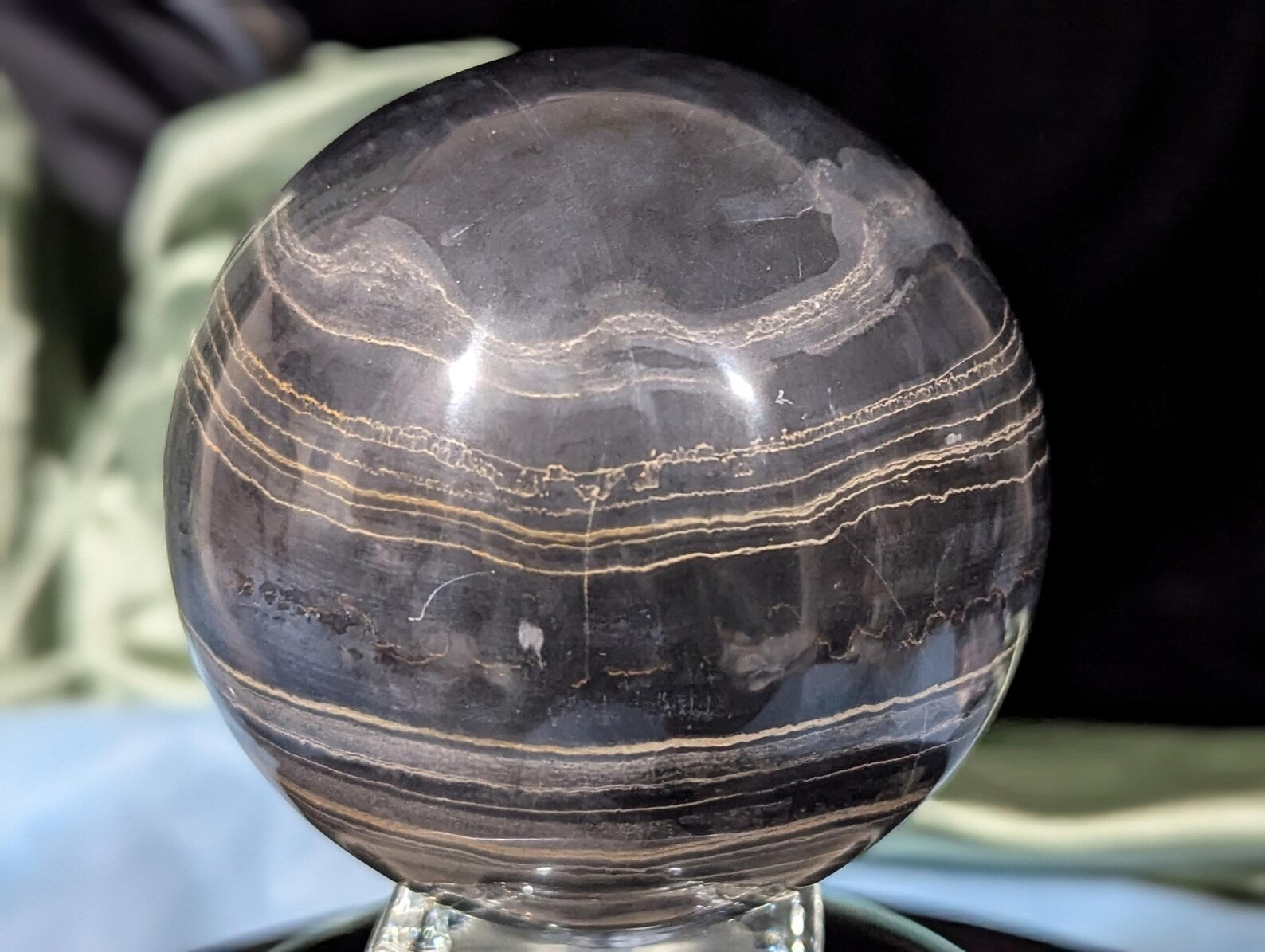 Rare Banded Black Onyx Sphere