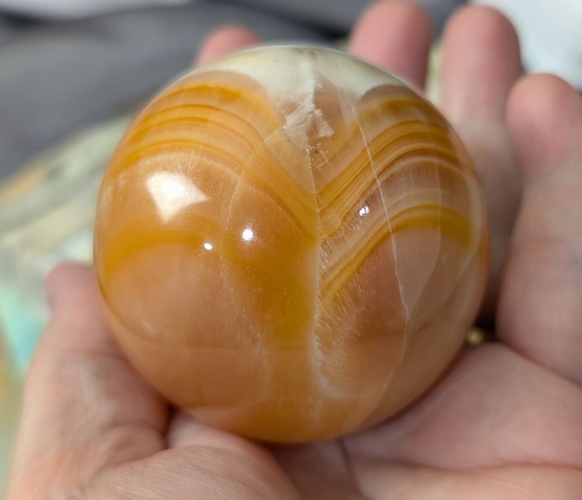 Banded Peach Calcite Sphere