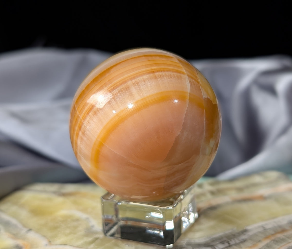 Banded Peach Calcite Sphere